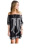 Black Bohemian Vibe Printed Off The Shoulder Cover Up Dress 